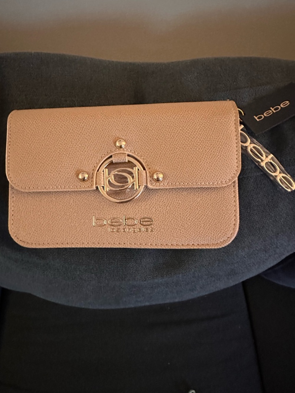 bebe Beige Crossbody Bag with Gold Chain and Logo Accent - Picture 4 of 4